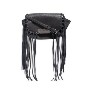 Zac Posen  Cross Body Purse Bag Eartha Iconic black leather w Fringe Motorcycle
